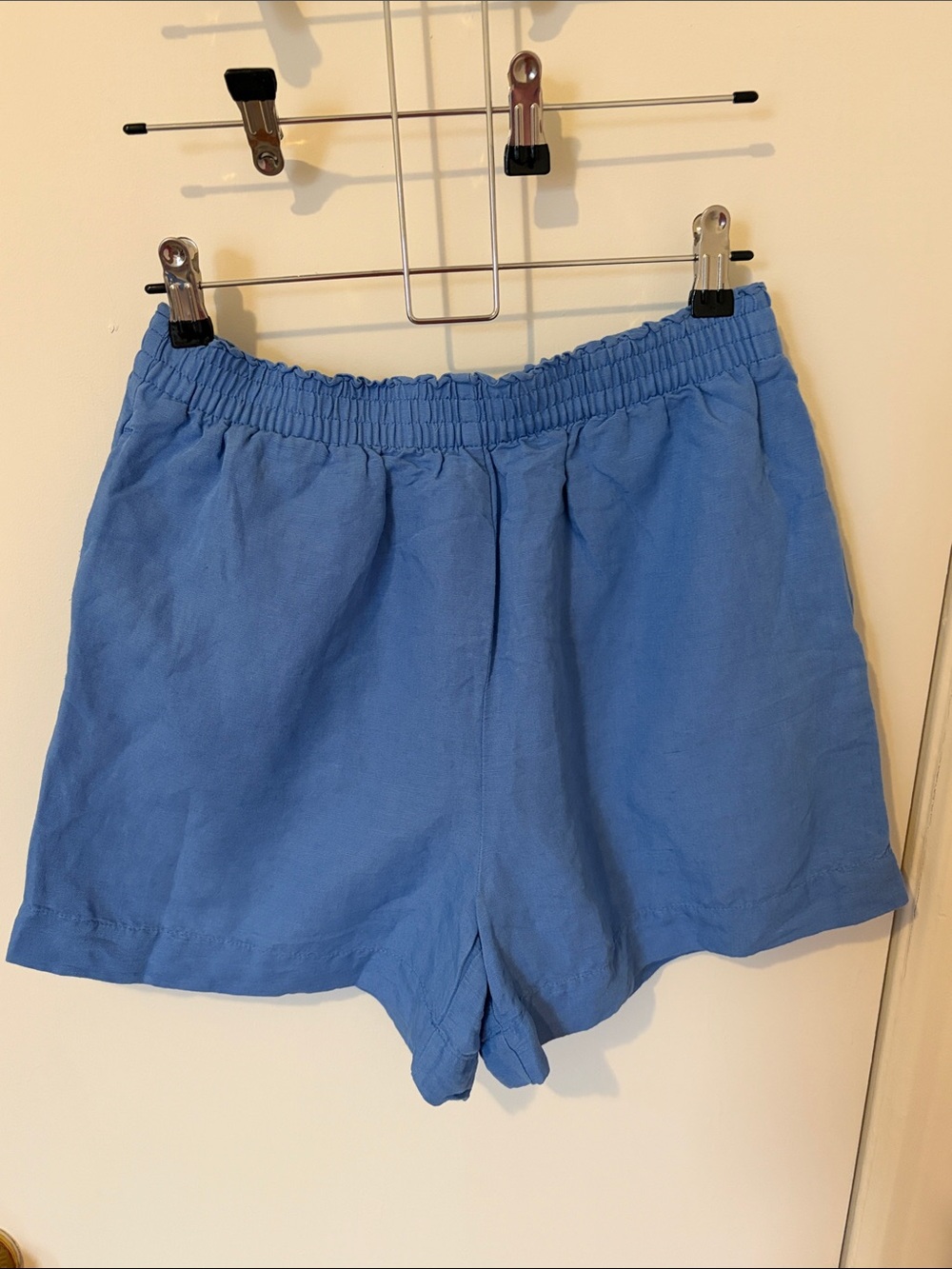 H and M Sky Blue Linen Blend Women's Elastic High Waist Casual Shorts